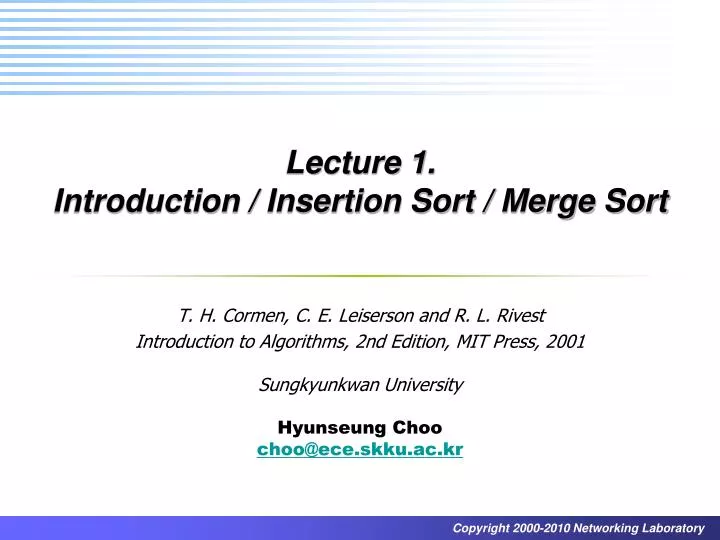 lecture 1 introduction insertion sort merge sort