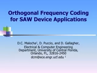 Orthogonal Frequency Coding for SAW Device Applications