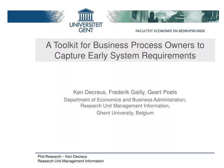 a toolkit for business process owners to capture early system requirements