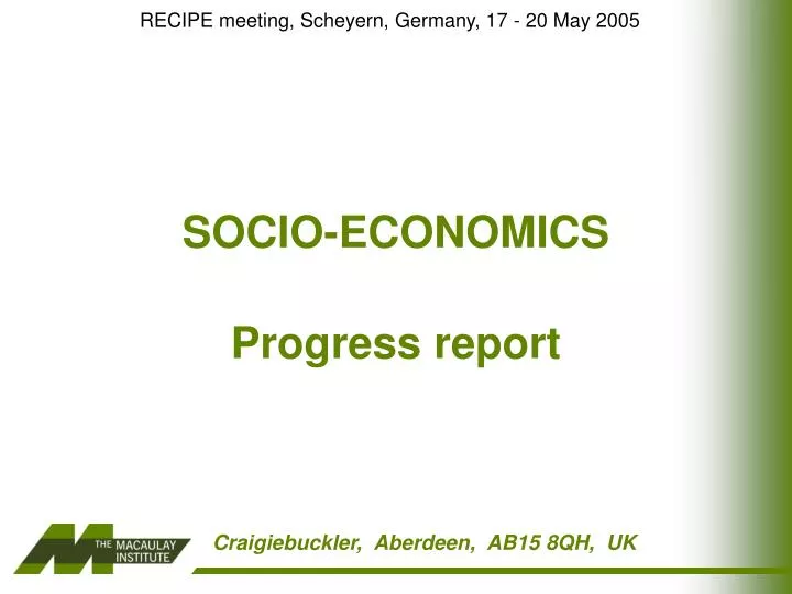 socio economics progress report
