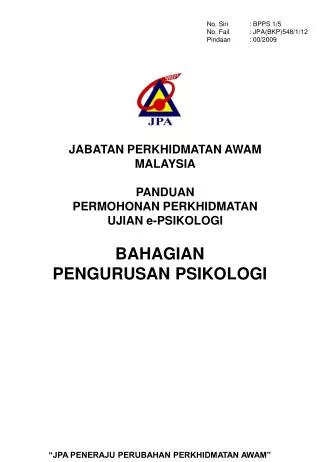 BAHAGIAN PENGURUSAN PSIKOLOGI