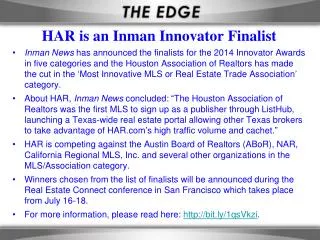 HAR is an Inman Innovator Finalist
