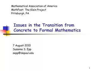 Issues in the Transition from Concrete to Formal Mathematics