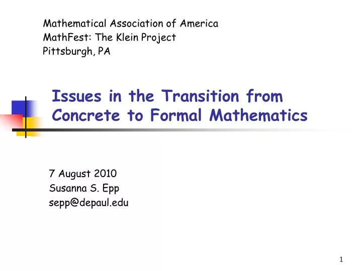 issues in the transition from concrete to formal mathematics