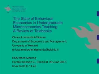 Chiara Lombardini-Riipinen Department of Economics and Management, University of Helsinki