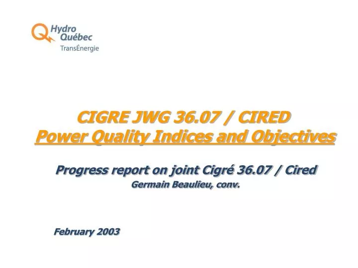 cigre jwg 36 07 cired power quality indices and objectives