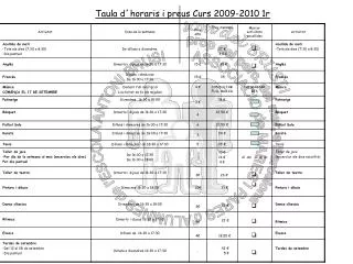 Taula d´horaris i preus Curs 2009-2010 1r