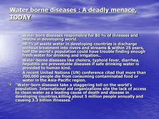 Water borne diseases : A deadly menace, TODAY