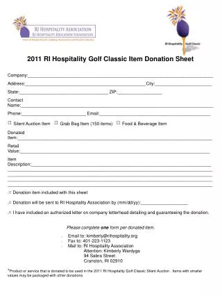2011 RI Hospitality Golf Classic Item Donation Sheet