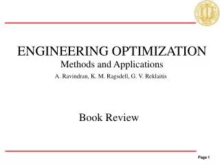ENGINEERING OPTIMIZATION Methods and Applications