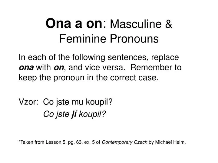 ona a on masculine feminine pronouns