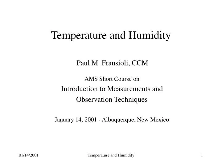 temperature and humidity paul m fransioli ccm