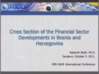 Cross S ection of the F inancial S ector Developments in Bosnia and Herzegovina