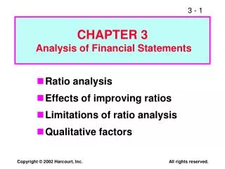 Ratio analysis Effects of improving ratios Limitations of ratio analysis Qualitative factors