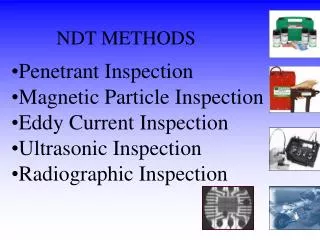 Penetrant Inspection Magnetic Particle Inspection Eddy Current Inspection Ultrasonic Inspection