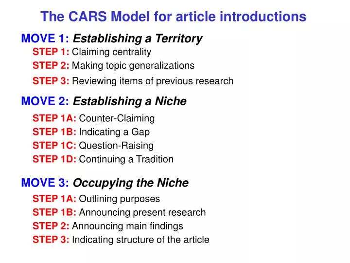 the cars model for article introductions