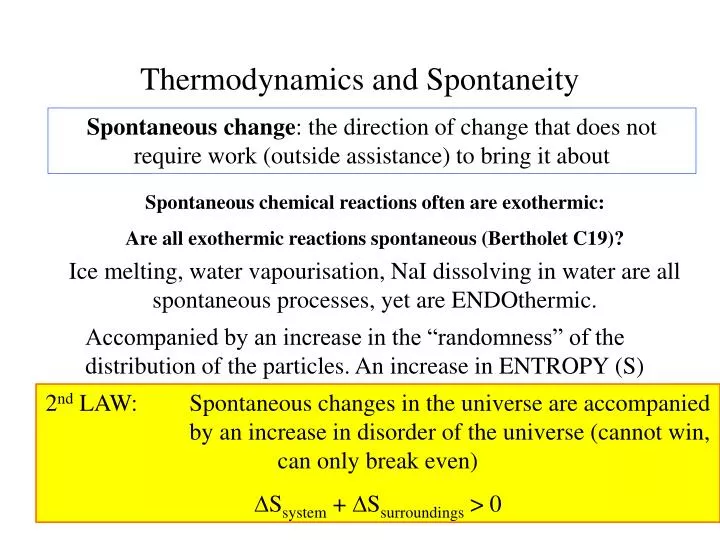thermodynamics and spontaneity