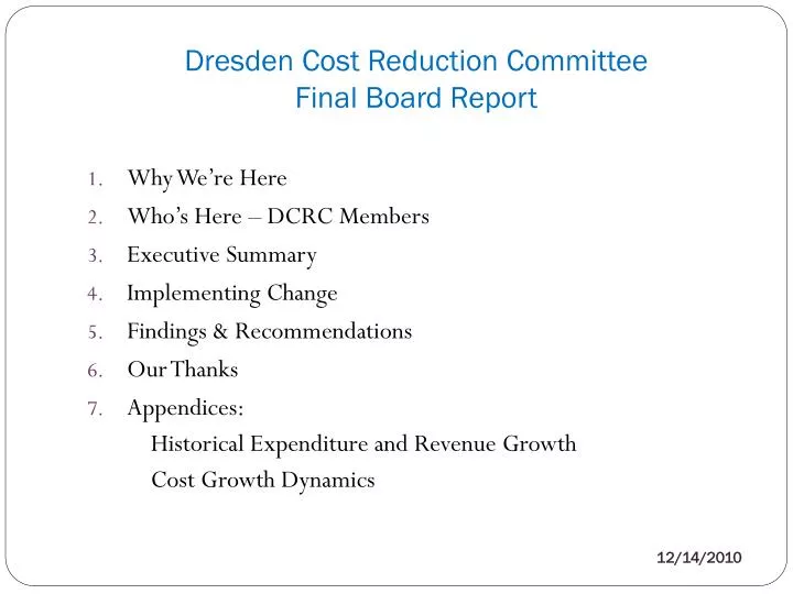 dresden cost reduction committee final board report