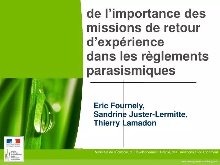 de l importance des missions de retour d exp rience dans les r glements parasismiques