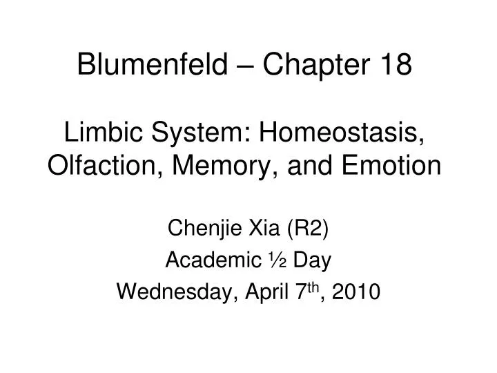 blumenfeld chapter 18 limbic system homeostasis olfaction memory and emotion