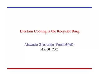Electron Cooling in the Recycler Ring