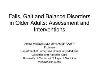 Falls, Gait and Balance Disorders in Older Adults: Assessment and Interventions