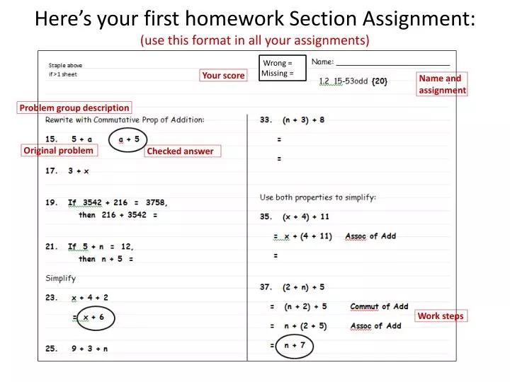 here s your first homework section assignment use this format in all your assignments