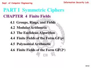 PART I Symmetric Ciphers CHAPTER 4 Finite Fields 4.1 Groups, Rings, and Fields