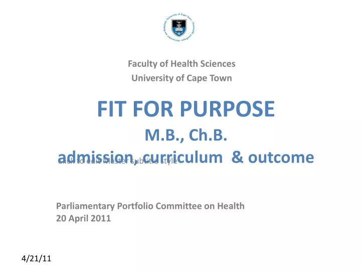 fit for purpose m b ch b admission curriculum outcome