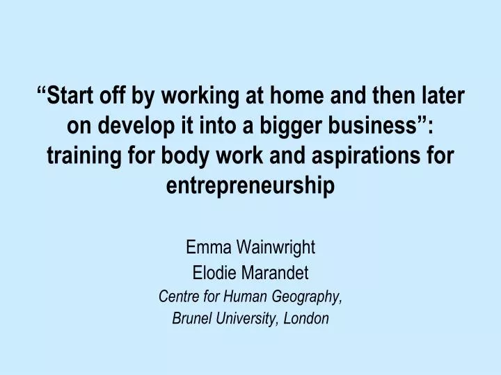 emma wainwright elodie marandet centre for human geography brunel university london