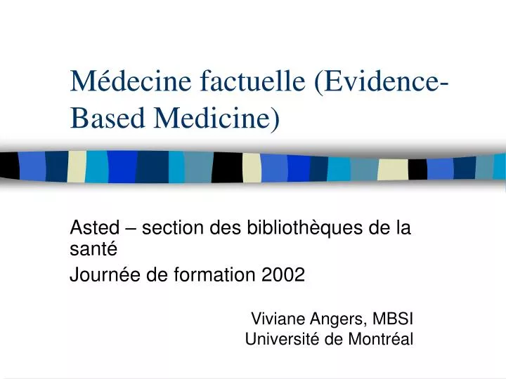 m decine factuelle evidence based medicine