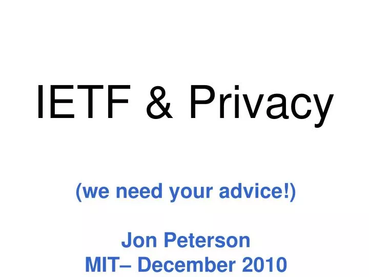 we need your advice jon peterson mit december 2010