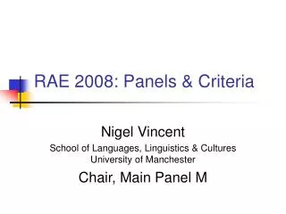 RAE 2008: Panels &amp; Criteria