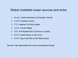 Global modelled ocean sources and sinks Bergen: Karen Assmann &amp; Christoph Heinze