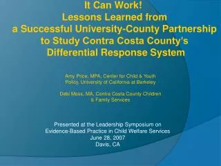 Presented at the Leadership Symposium on Evidence-Based Practice in Child Welfare Services