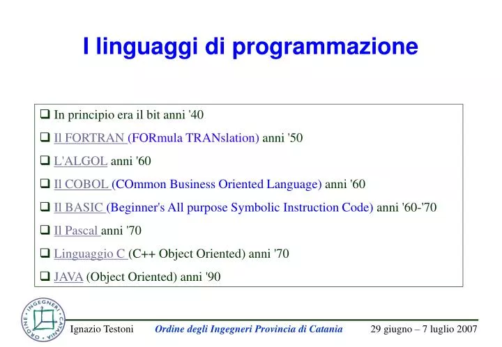 i linguaggi di programmazione