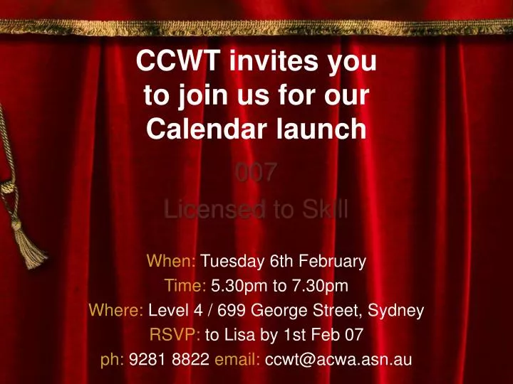 ccwt invites you to join us for our calendar launch