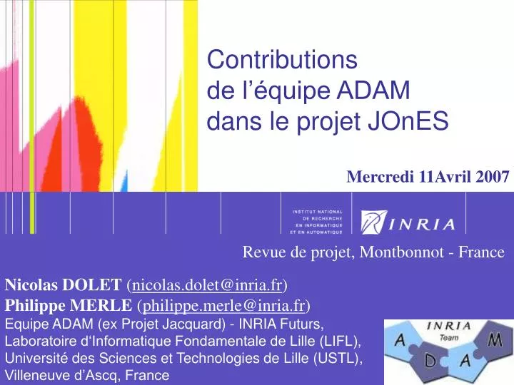 contributions de l quipe adam dans le projet jones