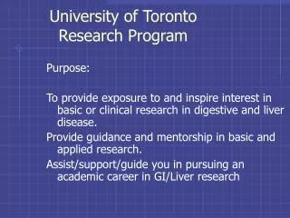 University of Toronto Research Program