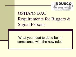 OSHA/C-DAC Requirements for Riggers &amp; Signal Persons
