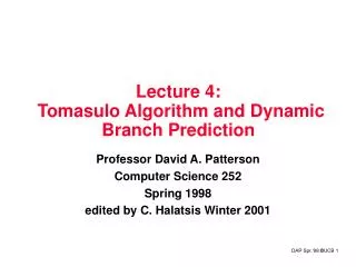 Lecture 4: Tomasulo Algorithm and Dynamic Branch Prediction