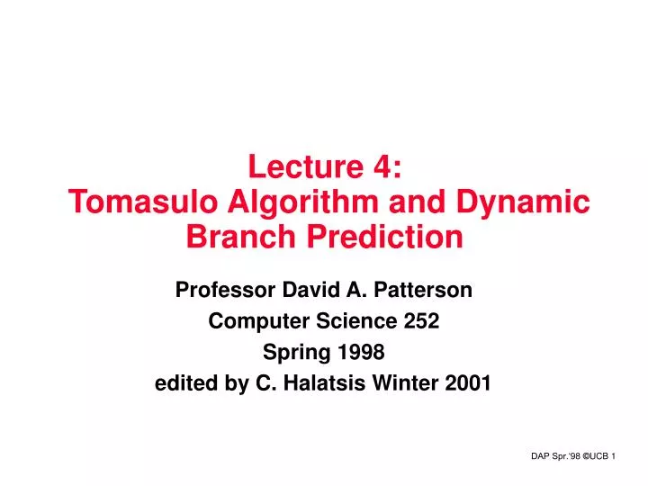 lecture 4 tomasulo algorithm and dynamic branch prediction