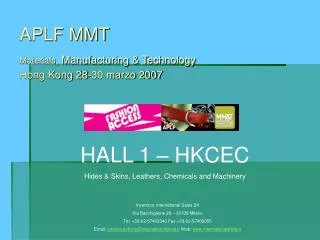 APLF MMT Materials , Manufacturing &amp; Technology Hong Kong 28-30 marzo 2007