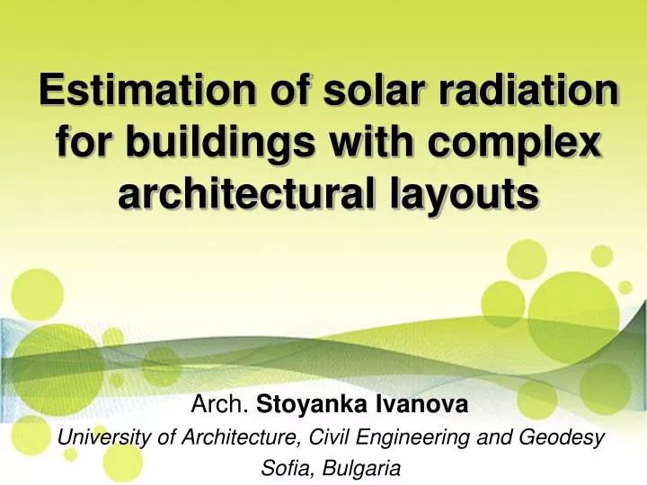 estimation of solar radiation for buildings with complex architectural layouts