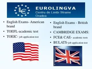 English Exams- American brand TOEFL-academic test TOEIC- job application test