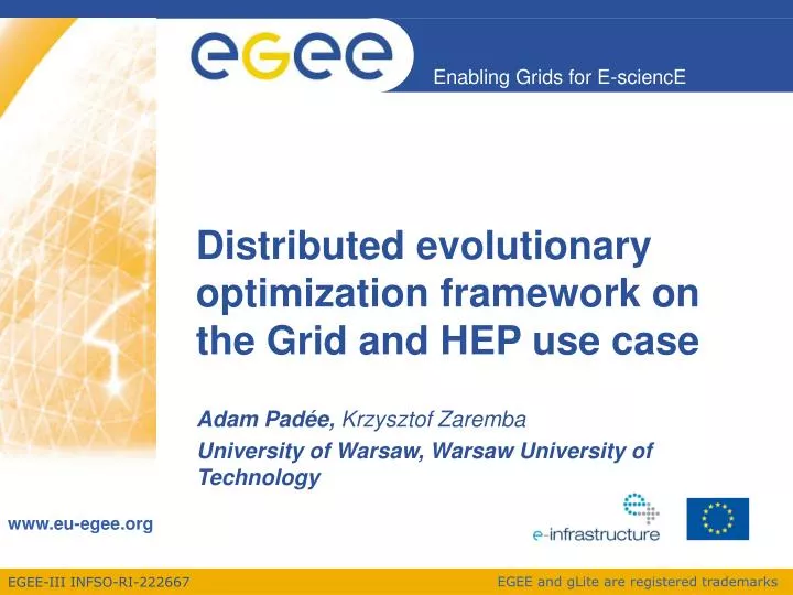 distributed evolutionary optimization framework on the grid and hep use case