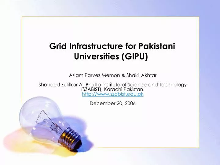 grid infrastructure for pakistani universities gipu