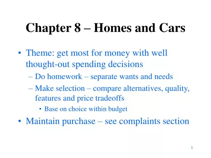 chapter 8 homes and cars