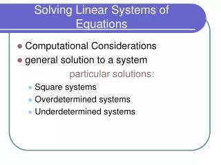 Solving Linear Systems of Equations