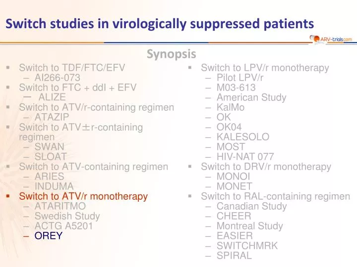 switch studies in virologically suppressed patients